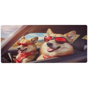Imagem de Wassud Dois cães corgi legais (3) mouse pad organizador de mesa grande teclado de computador tapete de mouse pad material de escritório 80 cm x 39,9 cm