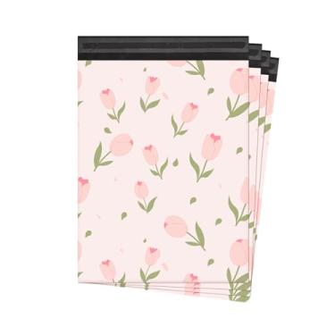 Imagem de KKBESTPACK Lindos envelopes florais de poliéster 10 x 13, pacote com 50 – rosa tulipa designer impermeável autovedante resistente a rasgos sacos de envio para suprimentos de embalagem de pequenas