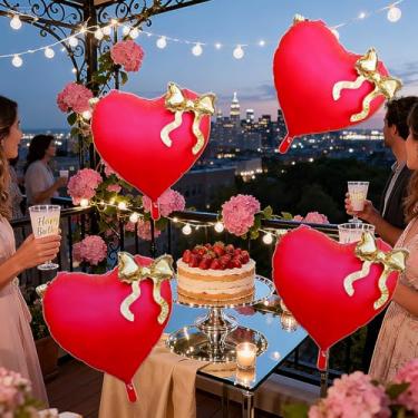 Imagem de 1 peça de balões em forma de coração com laço Dia dos Namorados - Love You Princess decoração de balão para feliz aniversário galentines chá de bebê decorações de festa romântica noite especial