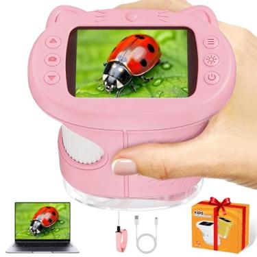 Imagem de Microscópio infantil de bolso, microscópio portátil de 1000 x para crianças com tela de 6 cm, mini microscópios portáteis para fotos, vídeos, ciências, digiscópios Edu, ideias de presentes de