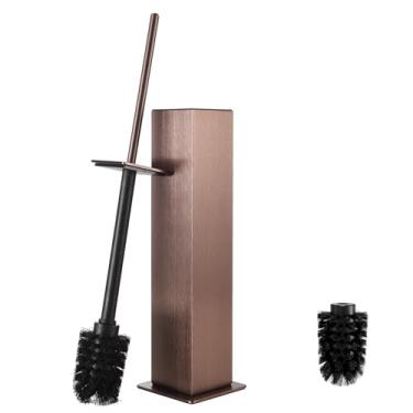 Imagem de Escova e suporte de vaso sanitário montados na parede, alumínio dourado rosa escovado com 2 cabeças substituíveis, escova de vaso sanitário de banheiro, furadeira ou suporte adesivo 3M, forro