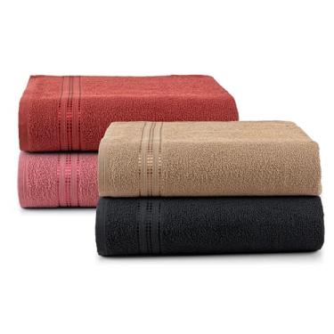Imagem de Toalha de Banho Linea 100% Algodão, 125x65cm, 260g/m², Cores Variadas (Marrom Nóz, Preto, Rosa Pitaia, Vermelho Tango), Kit com 4 Peças