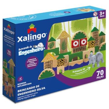Imagem de Xalingo Blocos de Montar Brincando de Engenheiro Selva Madeira 70 Peças