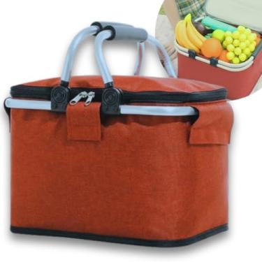 Imagem de Cesta de Piquenique Dobrável, Vermelha, Oxford Impermeável, 12L, com Isolamento Térmico, 28x23x20cm, Estrutura em Liga de Alumínio, para 4-6 Pessoas, Ideal para Piqueniques e Armazenamento