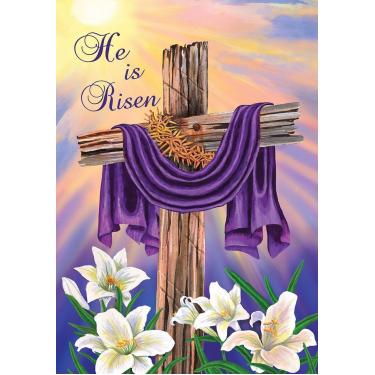 Imagem de Briarwood Lane Cruz de páscoa bandeira de casa feriado religioso He is Risen 71.1 cm x 101.6 cm