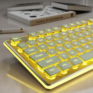Imagem de SEUNKWANG Teclados de computador retroiluminados EWEADN GX710S, teclado USB com fio com retroiluminação quente, painel de metal, plug and play, teclas de pudim, teclado de computador de tamanho