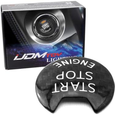 Imagem de iJDMTOY (1) Capa de botão de arranque/parada de motor sem chave de fibra de carbono preta brilhante compatível com Nissan Altima Maxima Pathfinder Titan Murano Infiniti Q50 Q60 QX60