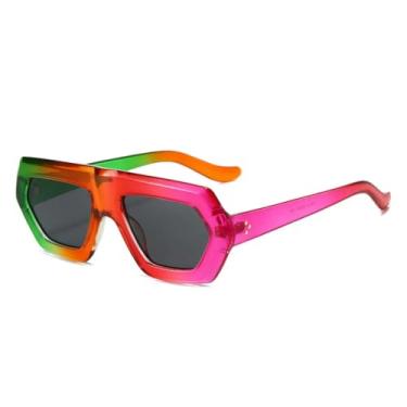 Imagem de HCHES Óculos de Sol Irregulares Estilo Punk Feminino Coloridos com Estampa de Leopardo Retangular (COLORIDO)