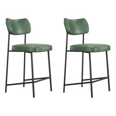Imagem de Kit 02 Banquetas Médias Para Cozinha Lila Estofada Com Encosto Couríssimo Verde - Desk Design