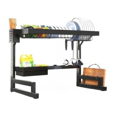 Imagem de Escorredor De Louça Suspenso Kitchen Rack Aço Inoxidável Organizador Louça Preto 65/85cm Com 4 presentes(85 CM)