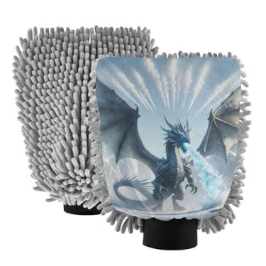 Imagem de ODAWA Luvas reutilizáveis de microfibra chenille para lavagem de carro, pacote com 2, dragão de gelo, 18 cm C x 26 cm L