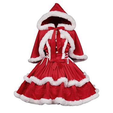 Imagem de ZZEQYG Vestidos de Natal para Mulheres, Moderno, Quente, Frente Única, Com Capa - Vermelho, P a 3GG