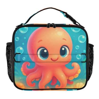 Imagem de Joisal Linda lancheira de polvo azul rosa para mulheres, meninas, lancheira masculina e infantil, lancheira para trabalho, bolsa térmica para meninos