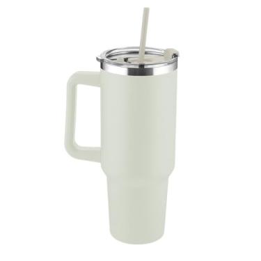 Imagem de Garrafa Canecão em Inox Parede Dupla 1300ml com Alça e Canudo, Verde, 31 x Ø10 cm, Isolamento Térmico