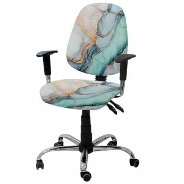 Imagem de YOKOU Capas para cadeira de escritório elásticas, azul-petróleo, dégradé mármore, elásticas, giratórias, giratórias, conjunto de capa para cadeira de computador e capa traseira, turquesa, arte