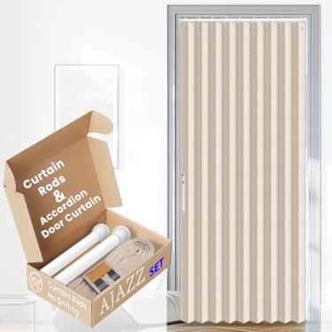 Imagem de AJAZZ Cortinas de porta sanfonada para portas cortinas de lavanderia para portas sanfonadas dobráveis para armários sem porta (1 pacote, 100 cm L x 78 C, Bege)