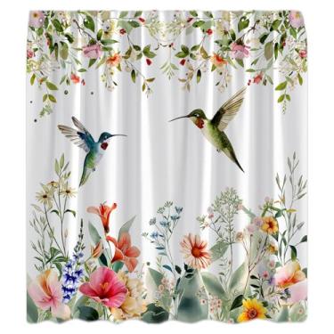 Imagem de XHUUXH Cortina de chuveiro beija-flor, folhas verdes, primavera, aquarela floral, pássaros, natureza, flor, planta botânica, decoração moderna, jardim, conjunto de cortinas de banheiro com ganchos