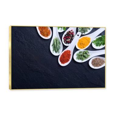 Imagem de NHLDZYH Moldura dourada. Tela decorativa cozinha, arte vintage especiarias coloridas, arte de parede quadros para sala de estar quarto cozinha. C01. 70x105cm