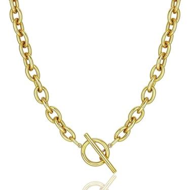 Imagem de Colar grosso banhado a ouro 14K para mulheres, elegante colar com fecho de corrente de ouro, joia clássica de moda, Large, Metal, Sem Pedra Preciosa