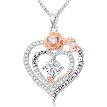 Imagem de WYDDO Colares de coração rosa para mulheres, mãe, pedra do mês de nascimento, pingente, aniversário, Natal, Dia dos Namorados, joias presentes para sua esposa, filha, mãe, One Size, Base, Pedra do mês