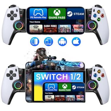 Imagem de Phone Controller for iPhone/Android/Switch 1/2/OLED/iPad Mini With Hall Joystick, Wireless LED Mobile Gaming Controller for iOS Support PS Remote Play, Xbox Cloud,Steam Link,GeForce Now, Arcade,Roblox