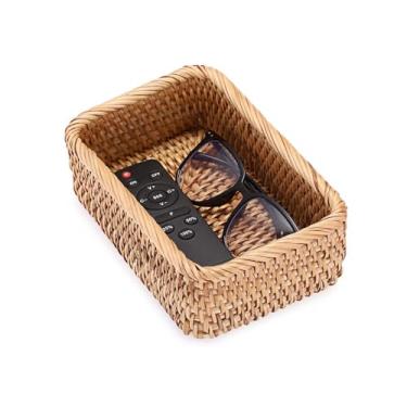 Imagem de BTSKY Cesto de controle remoto de 20 cm x 13 cm, cesta pequena decorativa de vime para joias, cosméticos, organizador de vime para sala de estar, mesa de centro, entrada de quarto, penteadeira