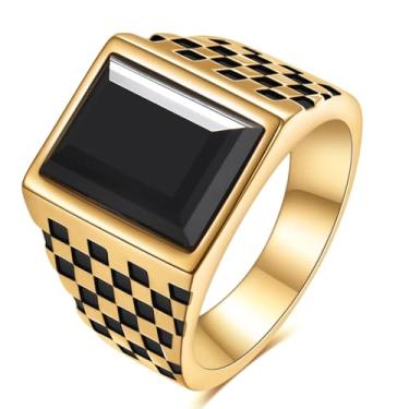 Imagem de MYNENEY Anéis masculinos preto/azul/vermelho/amarelo pedra clássica sinete declaração anel de noivado anel de noivado pedra preciosa anel de pedra preciosa para presente masculino, pedra preciosa, Zircônia cúbica