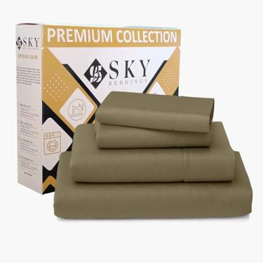 Imagem de SKY BEDDINGS 100% algodão RV King Lençóis 4 peças - 400 fios de cetim trançado, conjunto de lençóis RV King 182.9 cm x 203.2 cm com bolsos profundos de 38.1 cm, resfriamento, respirável, conjunto de