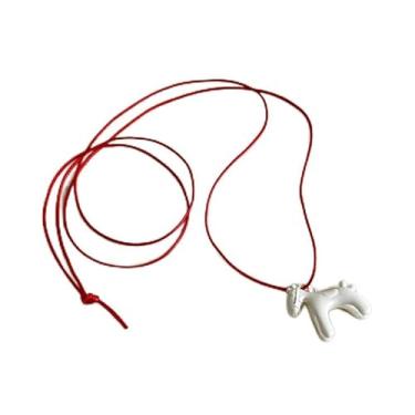 Imagem de 1 colar de pônei de metal, pingente de cavalo colorido, corrente de suéter ajustável na moda, Small, Metal, Sem Pedra Preciosa