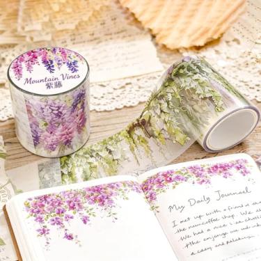 Imagem de 2 rolos de adesivos de flores de plantas para kit de álbuns, adesivos florais transparentes à prova d'água para scrapbook, cartões, cartas, faça você mesmo, decoração de garrafa de água