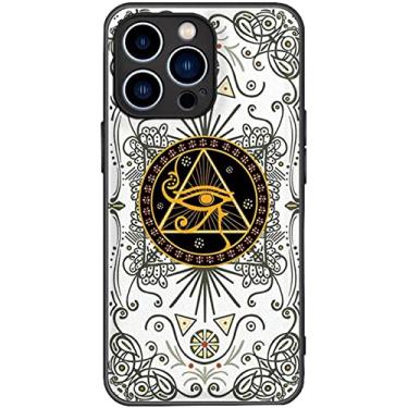 Imagem de GANYUU Capa traseira de telefone estilo egípcio antigo, capa para Apple iPhone 14 Pro 2022 couro PU à prova de choque olho de Hórus capa com padrão