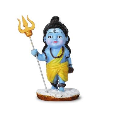 Imagem de 4OUR FAITH Estátua do Senhor Shiva com Tridente (Trishul) | Estátua decorativa de Bal Shiv Ji para templo doméstico, painel de carro e escritório | Resina premium | Estatueta espiritual pintada à mão