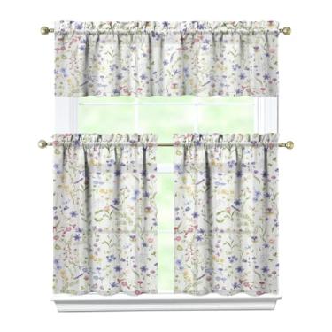 Imagem de Tapesb Conjunto de 3 peças de cortina de cozinha floral floral engraçado cortinas de janela pequenas sobre a pia decoração essencial adequado para cozinha, quarto, lavanderia, 69,8 x 91,4 cm