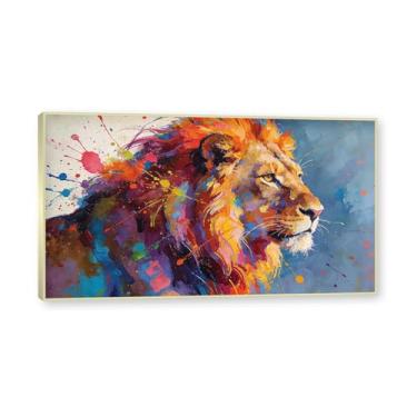 Imagem de NHLDZYH Moldura dourada. Pintura salpicada de leão pintura em tela abstrata arte animal mural vívido chama a atenção para sala de estar decoração moderna para casa. A95. 60 x 108 cm.