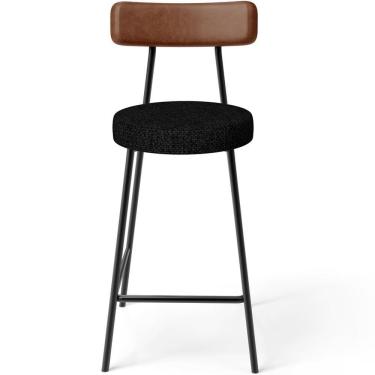 Imagem de Banqueta Baixa Cozinha Sala De Jantar Bancada Milão L02 Couríssimo Marrom Linho Chumbo - Lyam Decor