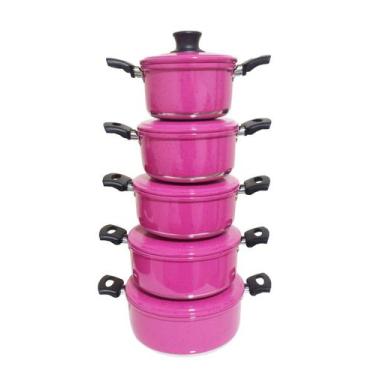 Imagem de Jogo 5 Panelas Alumínio Grosso Resistente Rosa Pig Belmar - Belmar Alu