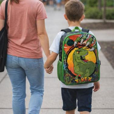 Imagem de Mochila para Meninos de Costas Dinossauro Trex Resistente Reforçada Bolsos pra Garrafinhas - Raptor Dino - Luxcel