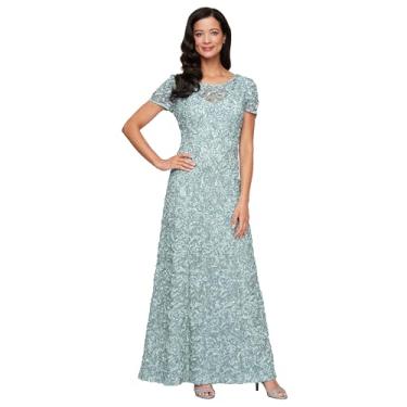 Imagem de Alex Evenings Vestido feminino longo roseta mãe da noiva com mangas curtas, Ice Sage, 38