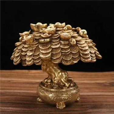 Imagem de FENNYYAR Enfeite de cobre puro, árvore de dinheiro, riqueza, 23 cm, sala de estar, mesa, decoração de escritório