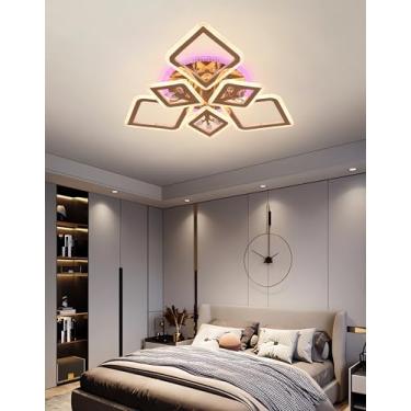 Imagem de Luminária de teto LED RGB moderna com anel dimerizável para sala de estar, com controle remoto e efeitos de gradiente de cores. Ideal para quarto, cozinha, escritório e sala de jantar (6 lâm