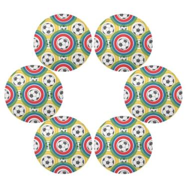 Imagem de Wassud Jogo americano conjunto de 6 bolas de futebol americano tapetes redondos para cozinha e jantar tapetes laváveis resistentes ao calor decoração de mesa 39 cm