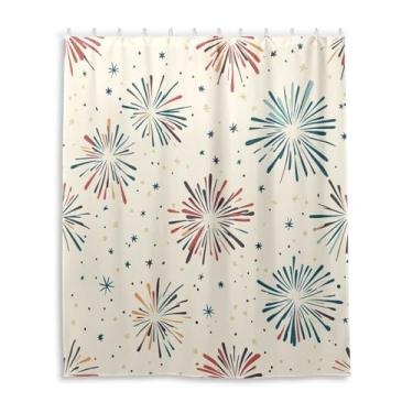 Imagem de Wassud Cortinas de chuveiro coloridas com fogos de artifício para banheiro, conjunto de cortina de chuveiro à prova d'água com 12 ganchos 152 x 182 cm