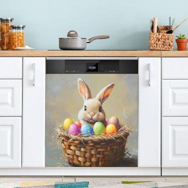Imagem de SEHANY Capa magnética de conto de fadas fofo coelhinho da Páscoa, adesivos magnéticos decorativos antiarranhões para painel de geladeira e lava-louças, decoração de flores de fazenda de cozinha