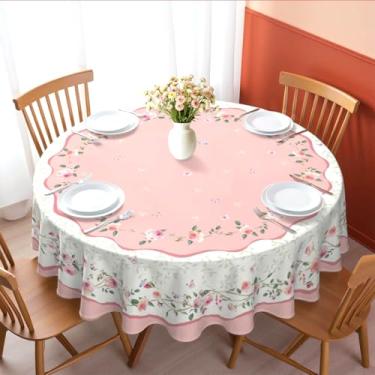 Imagem de Virtumob Toalha de mesa para decoração de dia dos namorados, capa de mesa de borboleta rosa rosa rosa, capa de mesa impermeável para jantar, cozinha, festa, decoração de férias, redonda, 152 cm