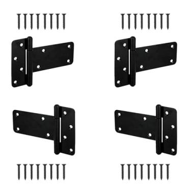 Imagem de Pubotlu Dobradiças de porta em T, dobradiça em T resistente, dobradiças T-Gate, dobradiças de alça de portão, ferragens forjadas pretas para cercas de madeira, porta de celeiro, portas de galpão (15