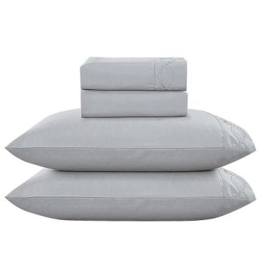 Imagem de Jogo de Cama Lençol King Romantico Percal 300 Fios 4 Peças - Cinza - 1