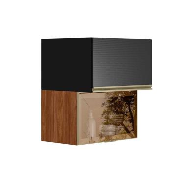 Imagem de Armário Aéreo p/ Cozinha Proença c/ 2 Portas Basculante (1 c/ Vidro Reflecta) 60cm Nogueira/Carbono Prime TX - Demóbile