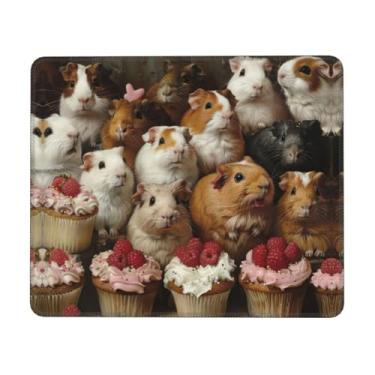 Imagem de Tapete de rato com impressão de porquinhos-da-índia e cupcakes, superfície macia e base de borracha, mousepads de pano macio - uma peça