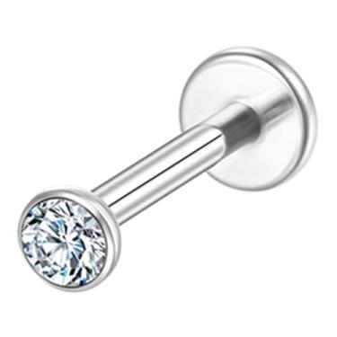 Imagem de LOMISS PIERCING HELIX CONCH PIERCING LABRET PUSH PIN TITÂNIO PVD ZIRCÔNIA (PRATA, 0,8X8X2.5)