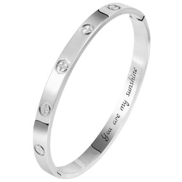 Imagem de Camhanno Pulseiras de aço inoxidável gravadas para mulheres – inspirador, amizade, amor, mãe, filha, irmã, cristã, formatura, memorial e presentes de casamento, Medium, Aço inoxidável, Strass